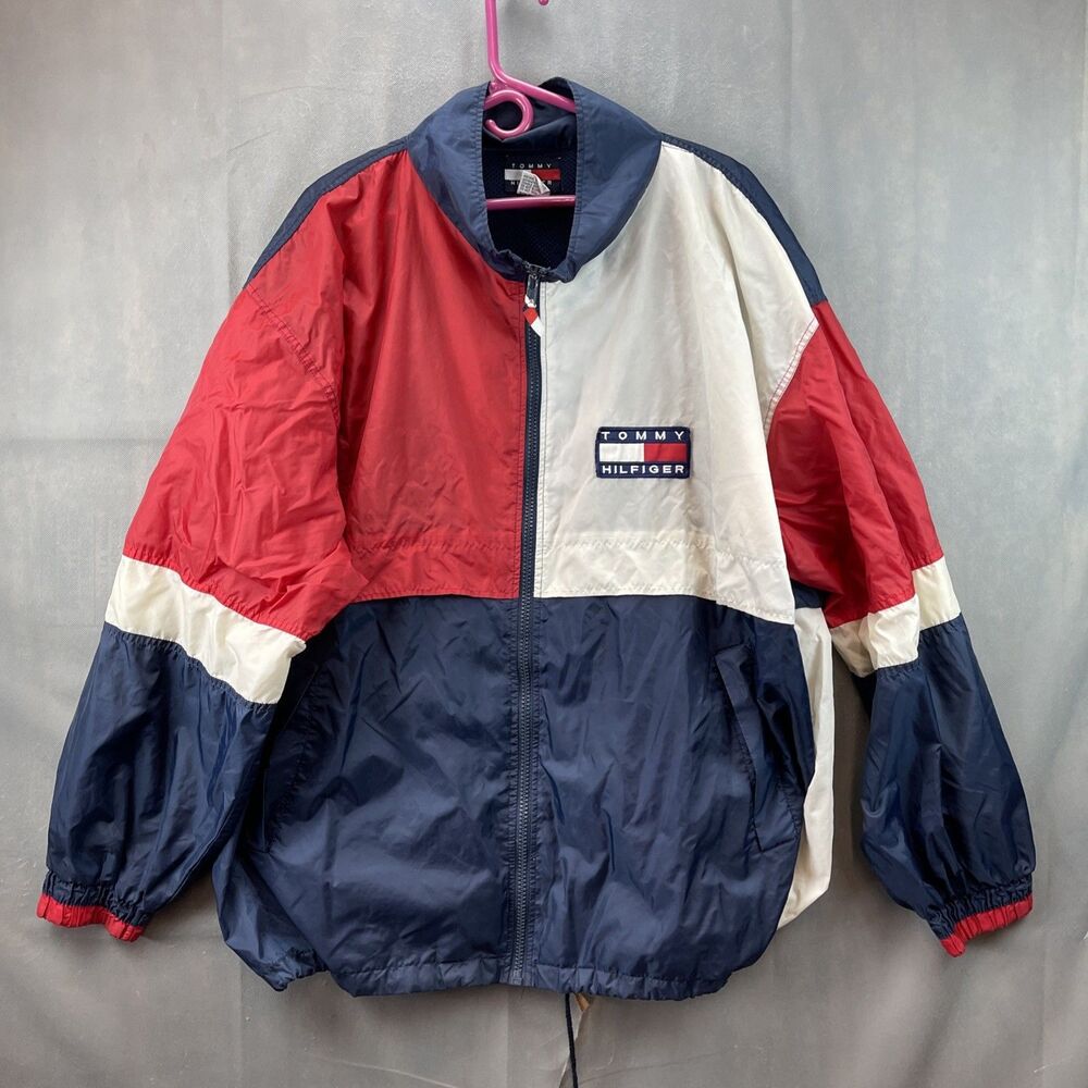 Vintage Tommy Hilfiger CLASSIC Flag LOGO Patch Windbreaker Size XXL